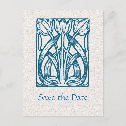 Art Deco Turquoise Tulpen Save the Date Briefkaart (Voorkant)