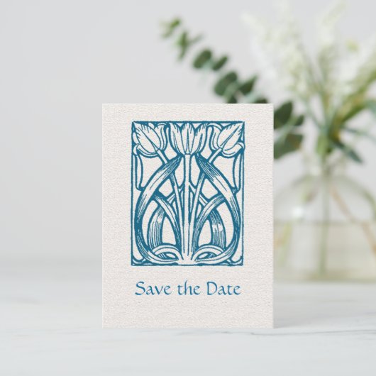 Art Deco Turquoise Tulpen Save the Date Briefkaart (Staand voorkant)
