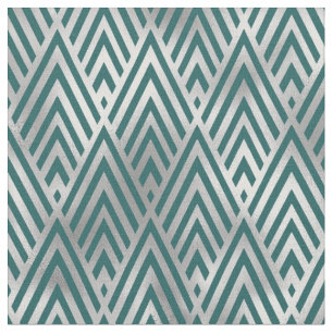 Art Deco Turquoise Zilver Geometrische Lijn Diaman Stof