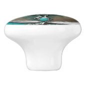 Art Deco turquoise & zilver groen koperpatina  Keramische Knop (Zijkant)