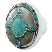 Art Deco turquoise & zilver groen koperpatina Keramische Knop (Rechts)