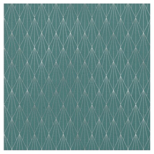 Art Deco Turquoise Zilveren Diamantventilator Stof (Close Up)
