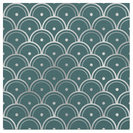 Art Deco Turquoise Zilveren Schubben Stippen Stof