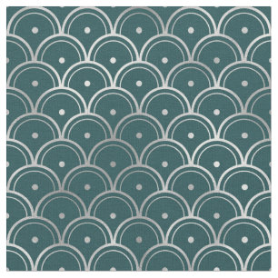 Art Deco Turquoise Zilveren Schubben Stippen Stof