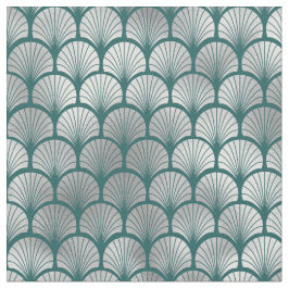 Art Deco Turquoise Zilveren Vissen Schubben Waier Stof