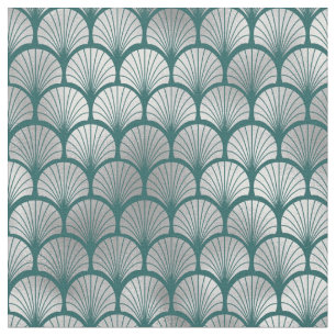 Art Deco Turquoise Zilveren Vissen Schubben Waier Stof