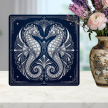 Art Deco Twee Zeepaarden Parelmoer Blauw
