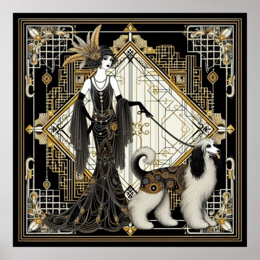 Art Deco Twenties Elegante Dame & Hond Poster (Voorkant)