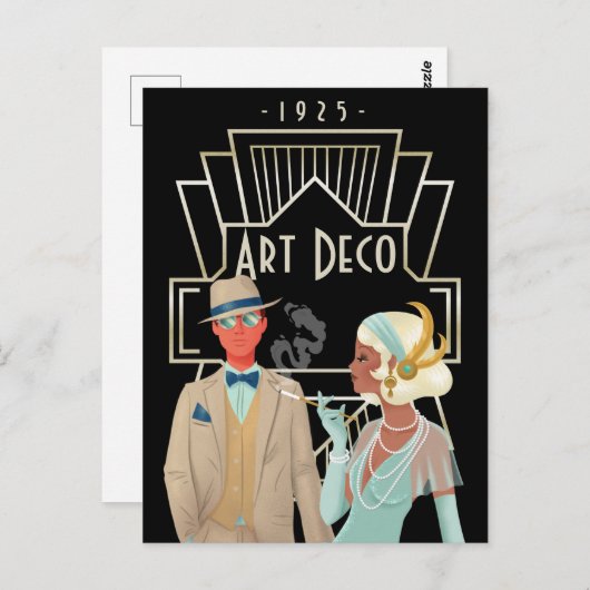  Art Deco Twenties Era Glam Paar Briefkaart (Voorkant / Achterkant)