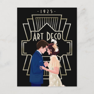 Art Deco Twenties Era Paar in Liefde Briefkaart