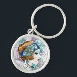 Art Deco Twenties Mode Diva Waterverf Kunst Sleutelhanger<br><div class="desc">Mooie waterverf kunst van een elegante dame met een uitgebreide hoofdtooi van 1920.</div>