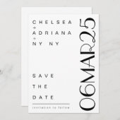 Art Deco typografie modern zwart wit Save The Date (Voorkant / Achterkant)
