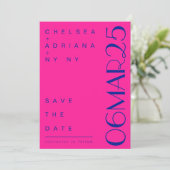 Art Deco-typografie moderne roze blauw Save The Date (Staand voorkant)