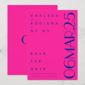 Art Deco-typografie moderne roze blauw Save The Date (Voorkant / Achterkant)