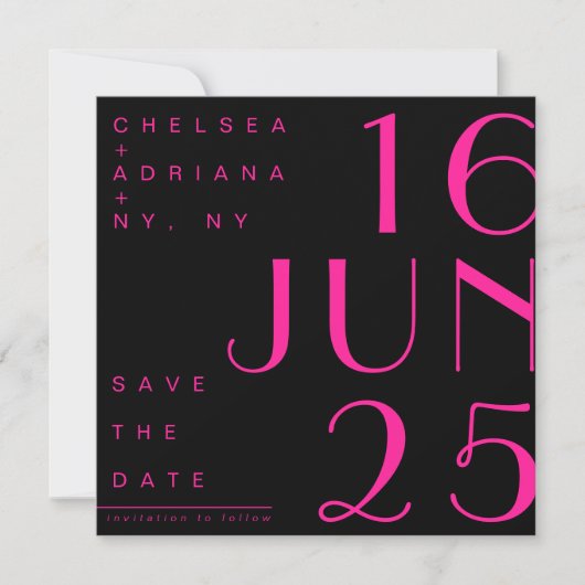 Art Deco Typografie Zwart Roze Save the Date Kaart (Voorkant)