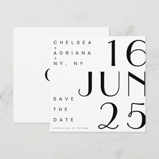 Art Deco Typografie Zwart Wit Save the Date Kaart (Voorkant / Achterkant)