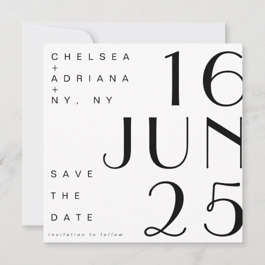Art Deco Typografie Zwart Wit Save the Date Kaart (Voorkant)