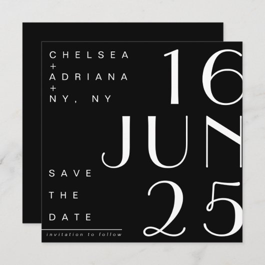 Art Deco Typografie Zwart Wit Save the Date Kaart (Voorkant / Achterkant)