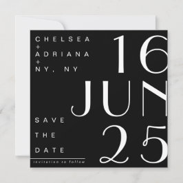 Art Deco Typografie Zwart Wit Save the Date Kaart