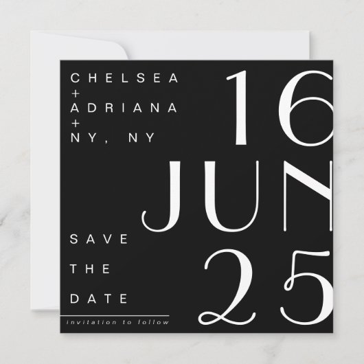 Art Deco Typografie Zwart Wit Save the Date Kaart (Voorkant)