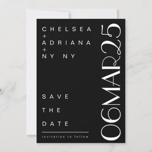 Art Deco Typography Black White Wedding Save The Date (Voorkant)