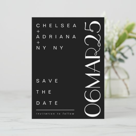 Art Deco Typography Black White Wedding Save The Date (Staand voorkant)
