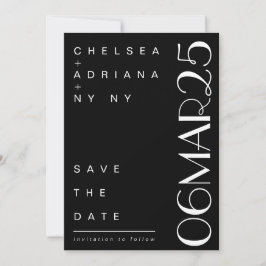 Art Deco Typography Black White Wedding Save The Date