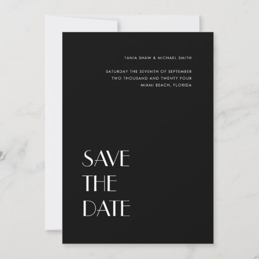 Art Deco Typography Black White Wedding Save The Date (Voorkant)