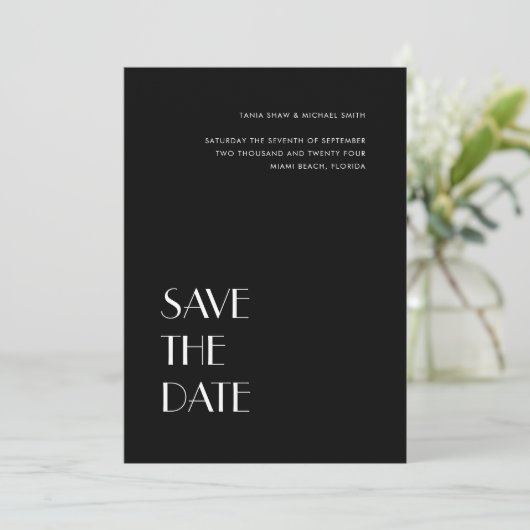 Art Deco Typography Black White Wedding Save The Date (Staand voorkant)