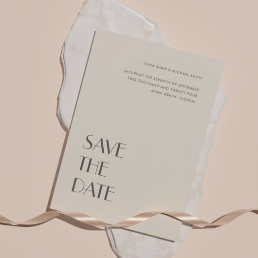 Art Deco Typography Cream Sand Wedding Save The Date