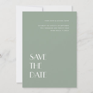 Art Deco Typography Sage Grey Green Wedding Save The Date