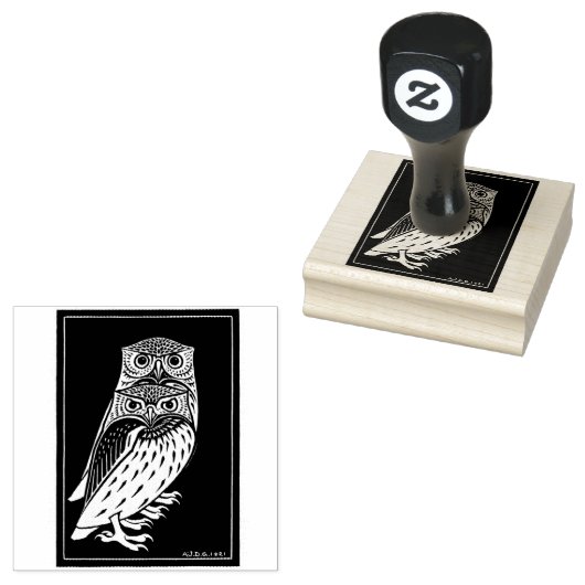 art deco uilen rubberstempel (Gestempeld)