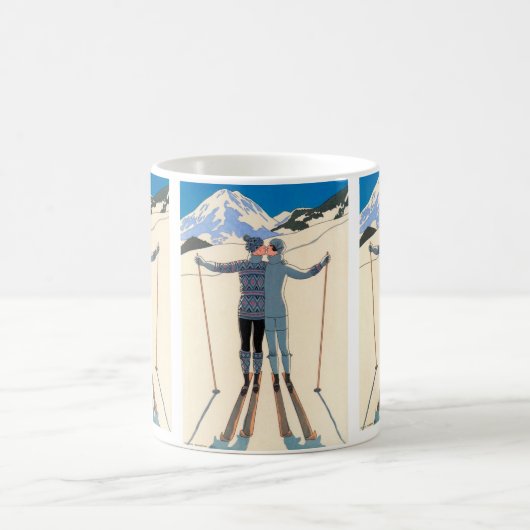 Art Deco uit het verleden, Liefhebbers in de sneeu Koffiemok (Center)