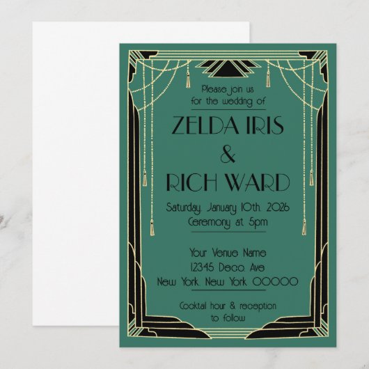 Art Deco Uitnodiging (Voorkant / Achterkant)