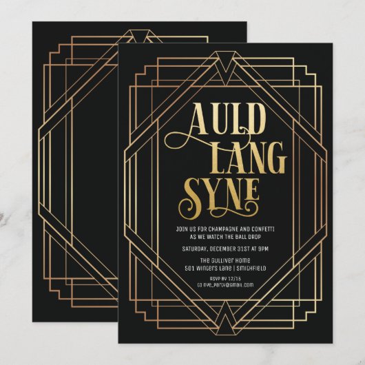 Art Deco Uitnodiging Eve-partij nieuwjaar (Voorkant / Achterkant)