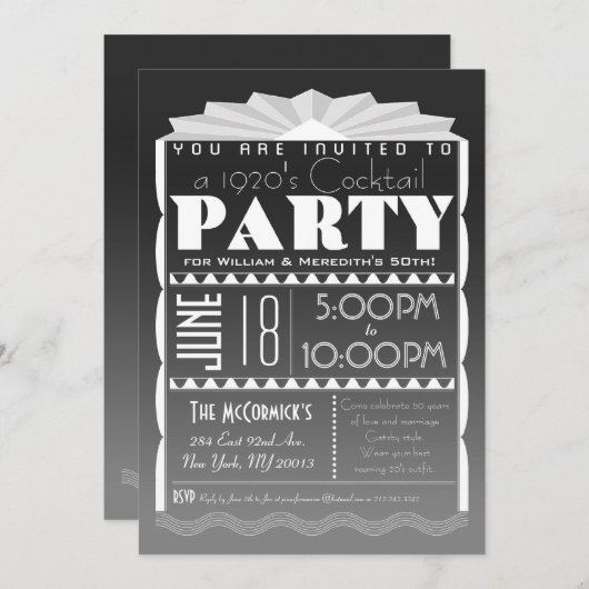 Art Deco Uitnodiging - Gatsby Style- Aangepaste te (Voorkant / Achterkant)