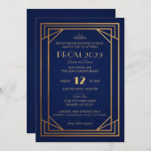 Art Deco uitnodiging in marineblauw en goud (Voorkant / Achterkant)
