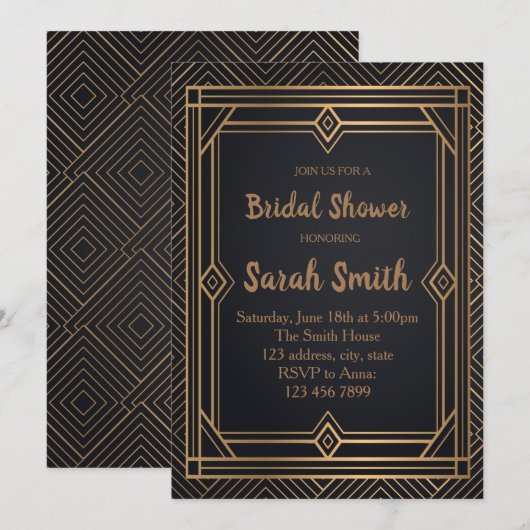 Art deco-uitnodiging voor het douchen kaart (Voorkant / Achterkant)