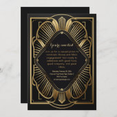 Art-deco-uitnodiging voor zwarte & goudfeestjes kaart (Voorkant / Achterkant)
