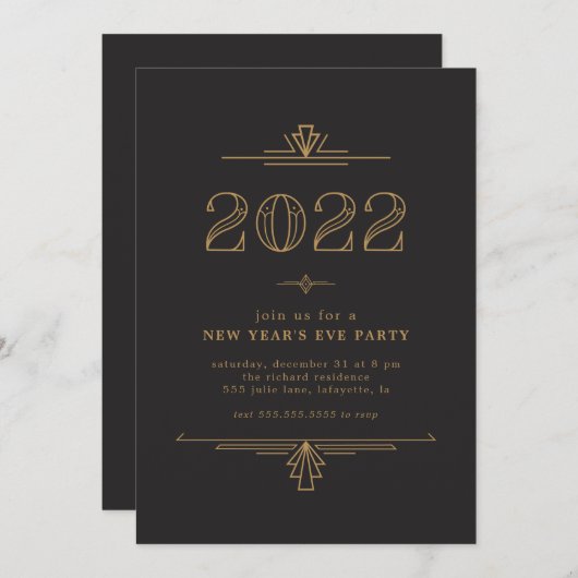 Art Deco Uitnodigingen nieuwjaarsfeest (Voorkant / Achterkant)