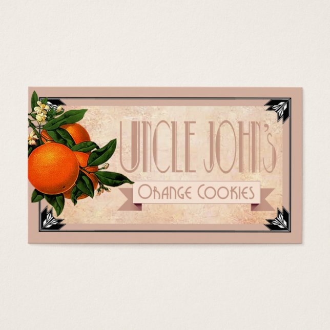 Art Deco Uncle John's oranje koekjes gunst | bloze Visitekaartjes (Voorkant)