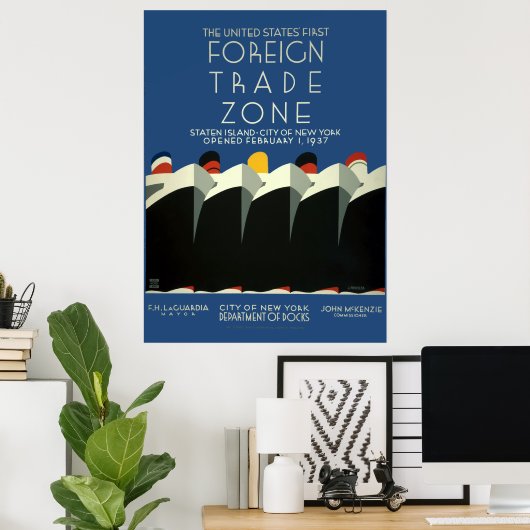 Art Deco US 1st Foreign Trade Zone WPA Poster (Thuiskantoor)