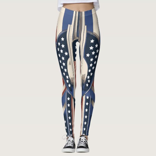 Art Deco US Flag Leggings for 4th of July (Voorkant)