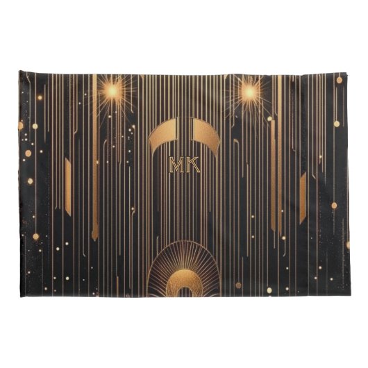 Art Deco Uw Initialen Egyptisch Art Zwart Standaar Kussensloop (Achterkant-Rechts)