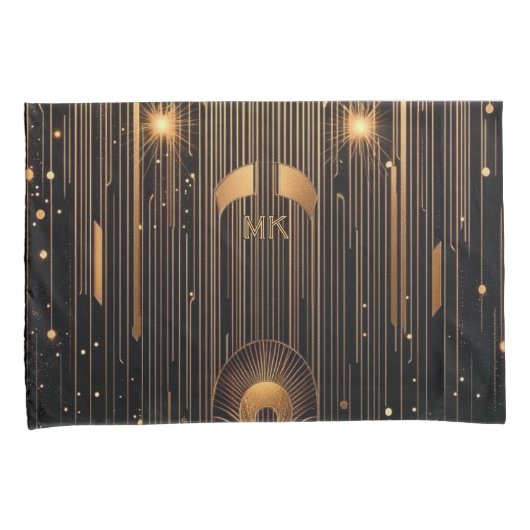 Art Deco Uw Initialen Egyptisch Art Zwart Standaar Kussensloop (Voorkant-Rechts)