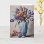 Art Deco vaas van tulpen Kaart (Gele Bloem)