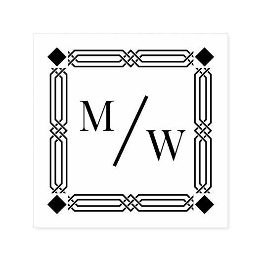 Art Deco Van Paar 2 Initiaal Monogram Diag Spacer Zelfinktende Stempel (Design)