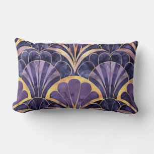 Art Deco Vantilmotief Paars, Marineblauw & Gouden  Kussen