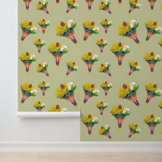 Art Deco Vase with Golden Flowers Behang