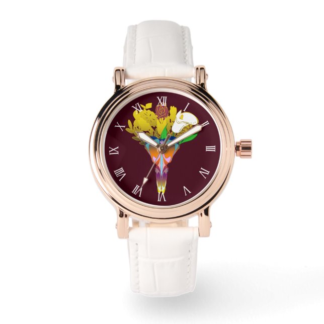 Art Deco Vase with Golden Flowers Horloge (Voorkant)